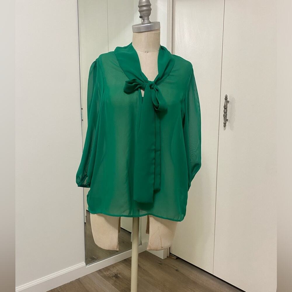 LoveCulture Green Sheer Women’s v-Neck 3/4 Sleeve Blouse Top Medium